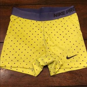 Neon Yellow and purple Nike Pro Spandex